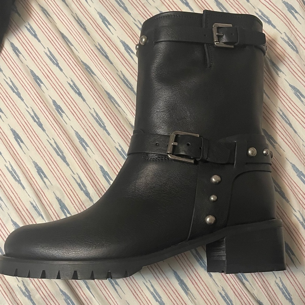 Women's Black Leather Moto Boots